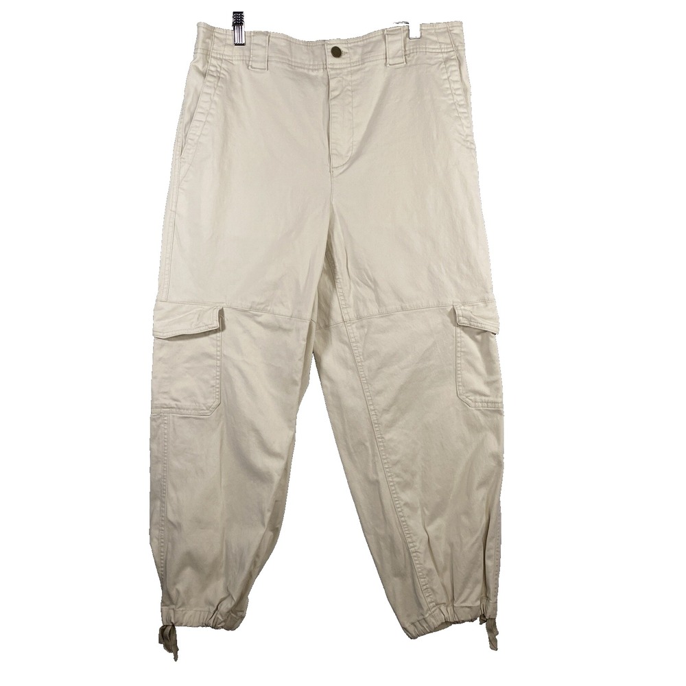 Old Navy Baggy‎ Barrel Cargo Pants Size Large High Rise Ankle Tie Beige Stretch